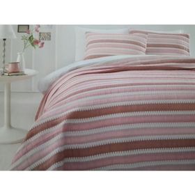 Özdilek Stripe Pembe Çift Kişilik Jakarlı Yatak Örtüsü Takımı