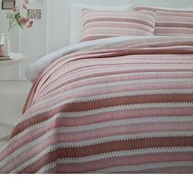 Özdilek Stripe Pembe Çift Kişilik Jakarlı Yatak Örtüsü Takımı