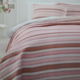 Özdilek Stripe Pembe Çift Kişilik Jakarlı Yatak Örtüsü Takımı