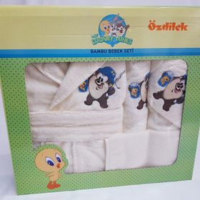 Özdilek Tazmanya Beyaz Bebek Bornoz Seti