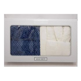 Özdilek Tile Diamond Krem Lacivert Aile Bornoz Seti