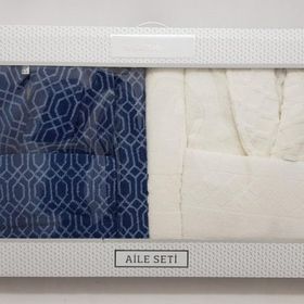 Özdilek Tile Diamond Krem Lacivert Aile Bornoz Seti