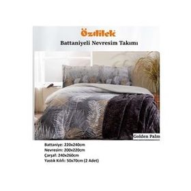 Özdilek Trendy Golden Palm Gri Battaniyeli Çift Kişilik Nevresim Takımı