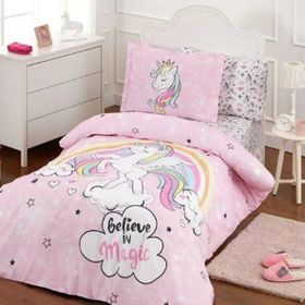 Özdilek Unicorn Kapitoneli Ranforce Pembe Tek Kişilik Nevresim Takımı