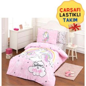 Özdilek Unicorn Pembe Çarşafı Lastikli Tek Kişilik Nevresim Takımı