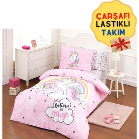 Özdilek Unicorn Pembe Çarşafı Lastikli Tek Kişilik Nevresim Takımı