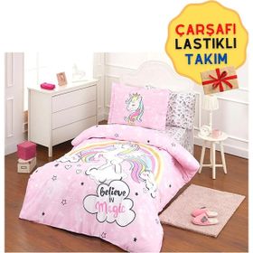 Özdilek Unicorn Pembe Çarşafı Lastikli Tek Kişilik Nevresim Takımı