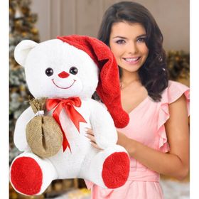 Özgüner Oyuncak 75 cm Ponpon Beyaz Şapkalı Ayıcık