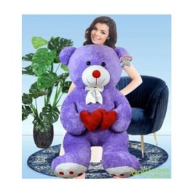Özgüner Oyuncak Çift Kalp Tutan Lila Ayı 130 cm Peluş Oyuncak