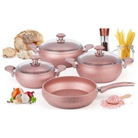 Özkent Pembe 7 Parça Granit Tencere Tava Seti