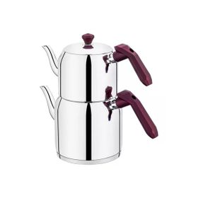 Özlife 122 Gala Inox Mor Kulp Orta Boy Çaydanlık Takımı