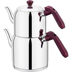 Özlife 122 Gala Inox Mor Kulp Orta Boy Çaydanlık Takımı