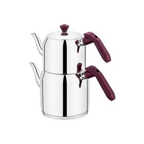 Özlife 122 Gala Inox Mor Kulp Orta Boy Çaydanlık Takımı