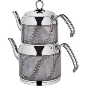 Özlife 156G Enza Inox Gri S Desen Orta Boy Çaydanlık Takımı
