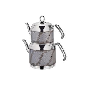 Özlife 156G Enza Inox Gri S Desen Orta Boy Çaydanlık Takımı