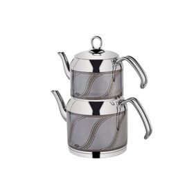 Özlife 156G Enza Inox Gri S Desen Orta Boy Çaydanlık Takımı