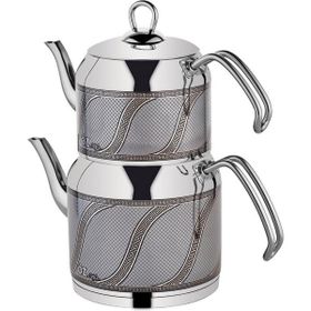 Özlife 157G Enza Inox Gri S Desen Büyük Boy Çaydanlık Takımı