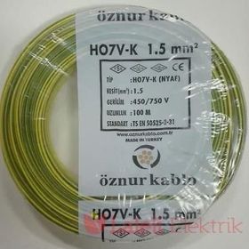 Öznur 1.5 mm Nya Sarı Yeşil 100 m %100 Bakır Kablo