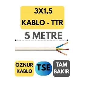 Öznur 3X1,5 TTR 5 m Beyaz Tam Bakır Kablo