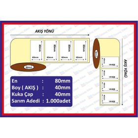 Özsaraç Etiket 40x80cm Eko Termal Kuşe 1 Adet 1000 Sarım Barkod Etiketi