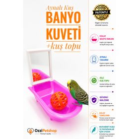 Ozzipetshop Kuş Banyo Küveti Zilli Kuş Topu Muhabbet Kuşu Papağan Banyo Seti