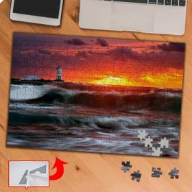 P013 Kızıl Gökyüzü ve Deniz Feneri 240 Parça Puzzle Yapboz Tablo