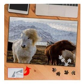 P053 Beyaz Ve Kahverengi Atlar 240 Parça Puzzle Yapboz Tablo