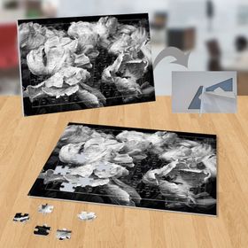 P064 Siyah Beyaz Su Damlalı Çiçek 99 Parça Puzzle Yapboz