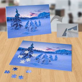 P115 Pembe Gökyüzü Karlı Çamlar Doğa 99 Parça Puzzle Yapboz