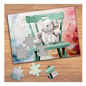 P128E Sandalyede Minik Fil Çocuklara Özel Puzzle Yapboz Tablo