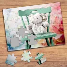P128E Sandalyede Minik Fil Çocuklara Özel Puzzle Yapboz Tablo