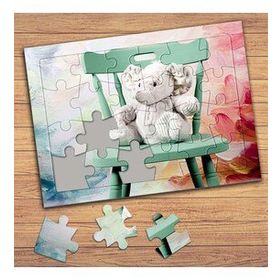 P128E Sandalyede Minik Fil Çocuklara Özel Puzzle Yapboz Tablo