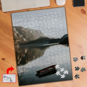 P359 Kayık Göl Dağ Manzara 240 Parça Puzzle Yapboz Tablo