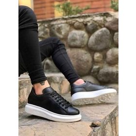 Pabucmarketi T1283301 Bağcıklı Siyah Beyaz Erkek Spor Ayakkabı