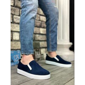 Pabucmarketi T154258 Bağcıksız Kadife Beyaz Taban Lacivert Erkek Günlük Ayakkabı