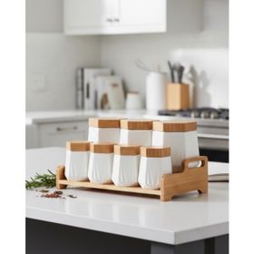 Paçi Viera Bambu Standlı Beyaz 7 Parça Baharatlık Seti