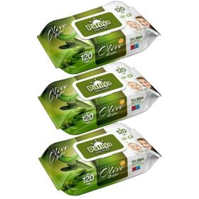 Pafilya Zeytin Plastik Kapaklı 3x120 Adet Bebek Islak Mendil