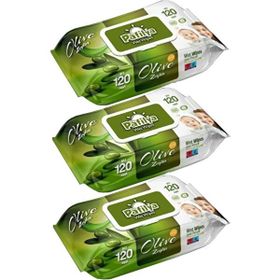 Pafilya Zeytin Plastik Kapaklı 3x120 Adet Bebek Islak Mendil