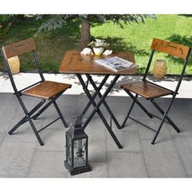 Pafu DR.C001 Ceviz Doğal Ahşap Katlanabilir Bistro Bahçe Ve Balkon Seti