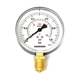 Pakkens 0-1 Bar 100 mm Alttan Bağlantılı Kuru G 1/2 inç Manometre