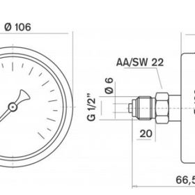 Pakkens 0-10 Bar 100 mm Arkadan Bağlantılı Panotipi Gliserinli G 1/2 inç Manometre