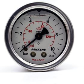 Pakkens 0-10 Bar 50 mm Arkadan Bağlantılı Gliserinli G 1/4 inç Manometre