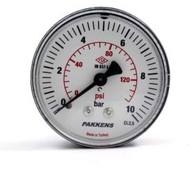 Pakkens 0-10 Bar 50 mm Arkadan Bağlantılı Kuru G 1/8 inç Manometre
