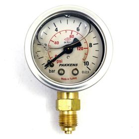 Pakkens 0-10 Bar 63 mm Alttan Bağlantılı Gliserinli G 1/4 inç Manometre