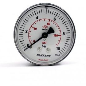 Pakkens 0-10 Bar 63 mm Arkadan Bağlantılı Kuru G 1/4 inç Manometre