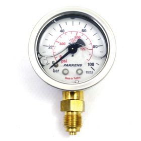 Pakkens 0-100 Bar 50 mm Alttan Bağlantılı Gliserinli G 1/4 inç Manometre