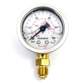 Pakkens 0-100 Bar 50 mm Alttan Bağlantılı Gliserinli G 1/4 inç Manometre
