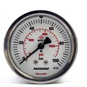 Pakkens 0-100 Bar 50 mm Panotipi Arkadan Bağlantılı Kuru G 1/8 inç Manometre