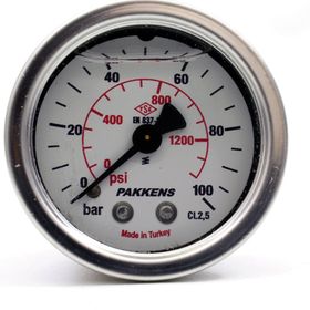 Pakkens 0-100 Bar 63 mm Arkadan Bağlantılı Gliserinli G 1/4 inç Manometre