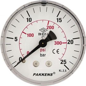 Pakkens 0-100 Bar 63 mm Arkadan Bağlantılı Kuru G 1/4 inç Manometre
